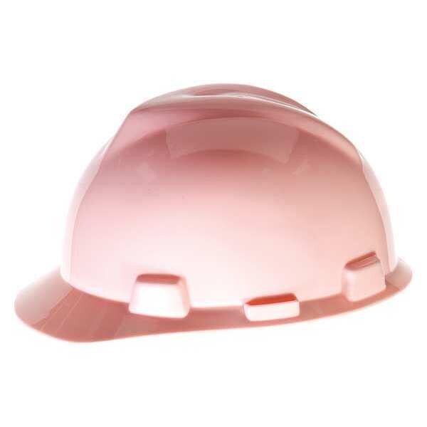 Msa Safety Hard Hat, V-Gard, Polyethylene, Ratchet (4-Point), Type 1, Class E, Pink - 10057419