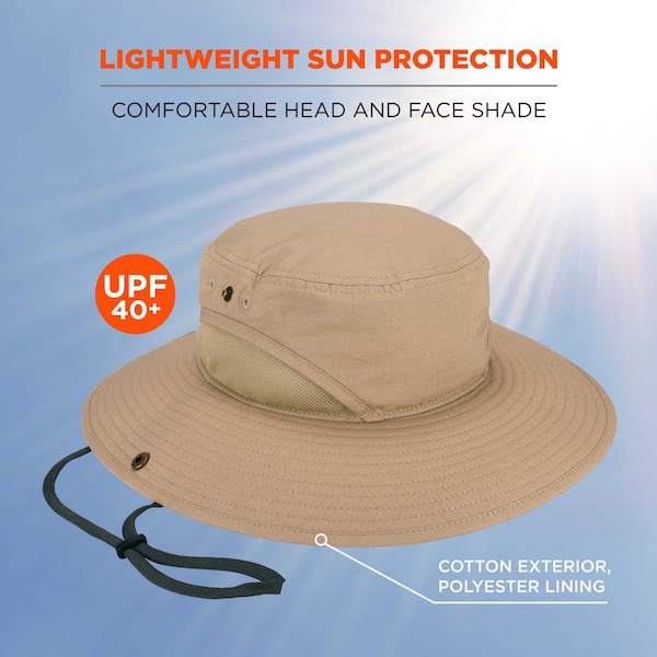 Ergodyne Khaki Lightweight Ranger Hat with Mesh Paneling, S/M - 8936