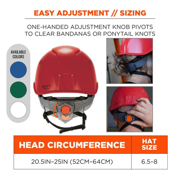 Ergodyne Micro Brim Safety Helmet, Skullerz 8977, PC-ABS, 6-Point Point Ratchet, Class C, Red - 8977