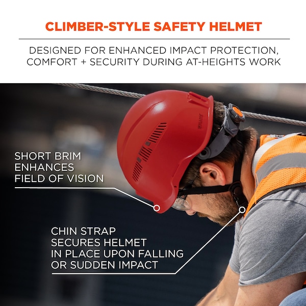 Ergodyne Micro Brim Safety Helmet, Skullerz 8977, PC-ABS, 6-Point Point Ratchet, Class C, Red - 8977