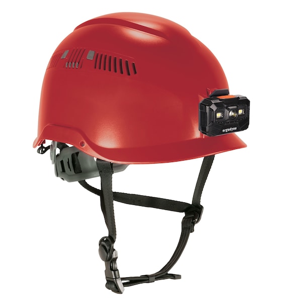 Ergodyne Safety Helmet with LED Light, Skullerz 8977LED, PC-ABS, 6-Point Point Ratchet, Class C, Red - 8977-LED