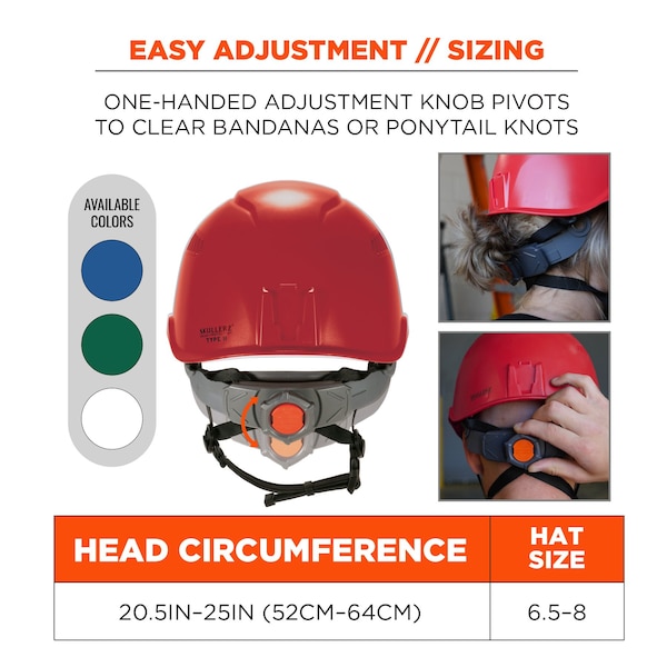 Ergodyne Safety Helmet with LED Light, Skullerz 8977LED, PC-ABS, 6-Point Point Ratchet, Class C, Red - 8977-LED