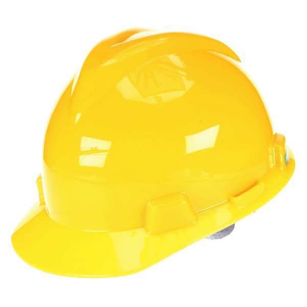 Msa Safety Hard Hat, V-Gard, Polyethylene, 4 Point Ratchet, Type 1, Class E, Yellow - 477479