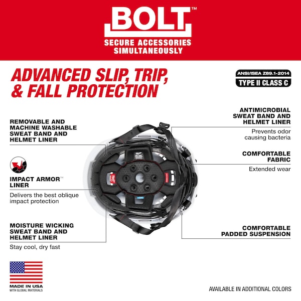 Milwaukee Tool BOLT Black Vented Safety Helmet with IMPACT ARMOR Liner - Type 2, Class C - 48-73-1360