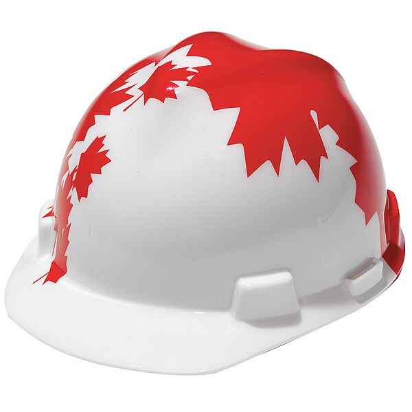 Msa Safety Hard Hat, V-Gard Freedom Series, Polyethylene, 4 Point Ratchet, Type 1, Class C, White/Red - 10050613
