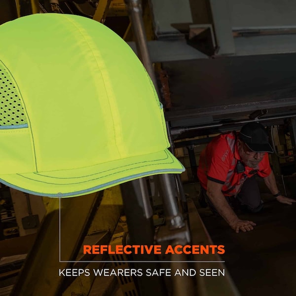 Ergodyne Bump Cap, Short Brim Baseball, ABS, Hook-and-Loop Suspension, Hi-Visibility Lime - 8950