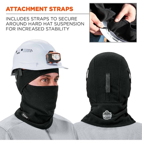 Ergodyne Balaclava Face Mask, 2-in-1 Detachable-Piece, Fleece, Moisture-Wicking, Black, Universal Size - 6826