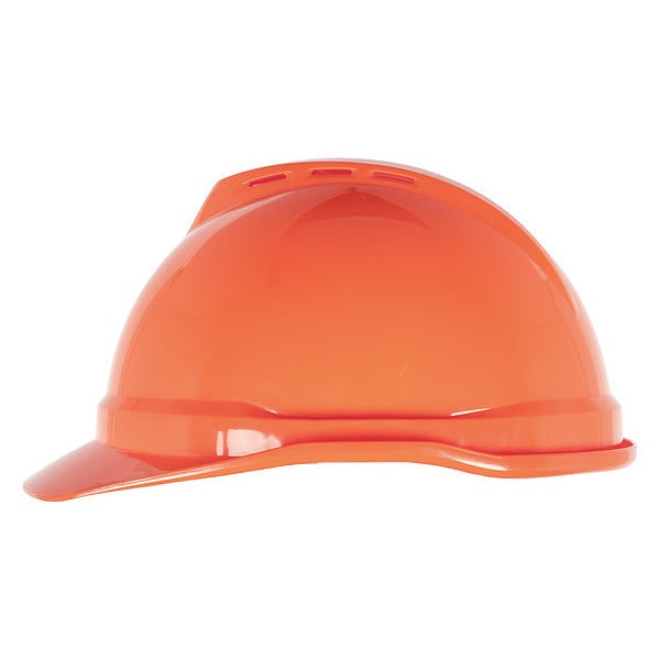 Msa Safety Hard Hat, V-Gard 500, Polyethylene, 4 Point Ratchet, Type 1, Class C, Hi-Vis Orange - 10034026