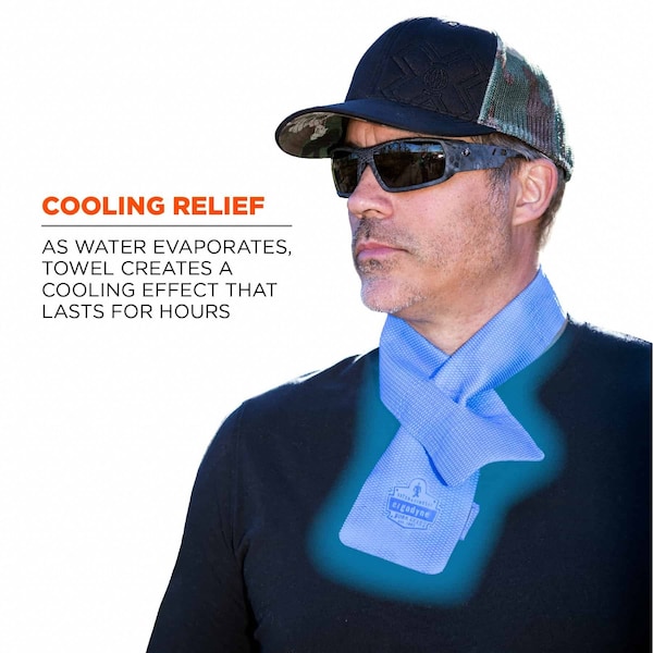 Ergodyne Chill-Its Evaporative Cooling Band, Long Lasting Cooling Relief, PVA, 29-1/2 in x 4 in, Blue - 6603