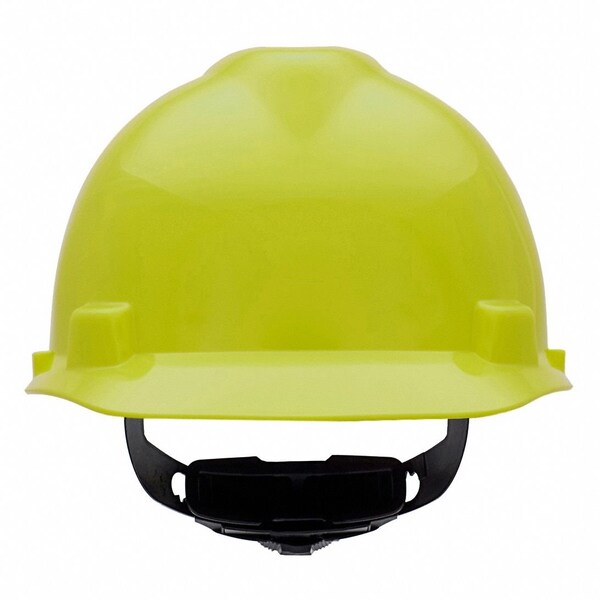 Msa Safety V-Gard Front Brim Hard Hat, Type 1, Class E, Ratchet (4-Point), Hi-Vis Yellow/Green - 10061512