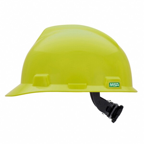 Msa Safety V-Gard Front Brim Hard Hat, Type 1, Class E, Ratchet (4-Point), Hi-Vis Yellow/Green - 10061512