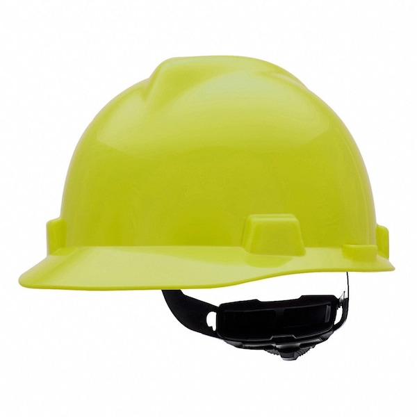 Msa Safety V-Gard Front Brim Hard Hat, Type 1, Class E, Ratchet (4-Point), Hi-Vis Yellow/Green - 10061512