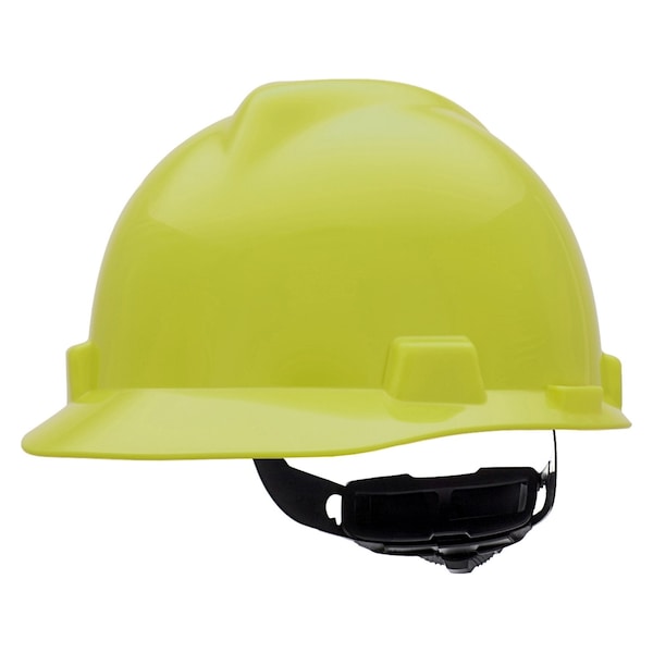 Msa Safety V-Gard Front Brim Hard Hat, Type 1, Class E, Ratchet (4-Point), Hi-Vis Yellow/Green - 10061512