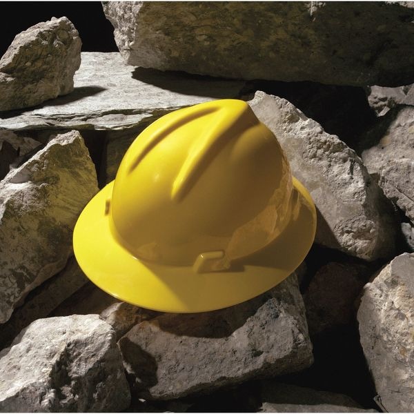 Msa Safety V-Gard Front Brim Hard Hat, Type 1, Class E, Ratchet (4-Point), Hi-Vis Yellow/Green - 10061512