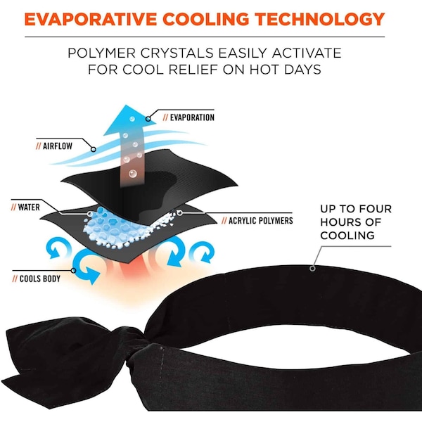 Ergodyne Black Evaporative Cooling Bandana, PK24 - 6700