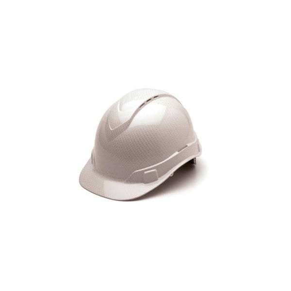 Pyramex Ridgeline Cap Style Vented Hard Hat, Shiny White Graphite Pattern, 4-Point Ratchet Suspension - HP44116SV