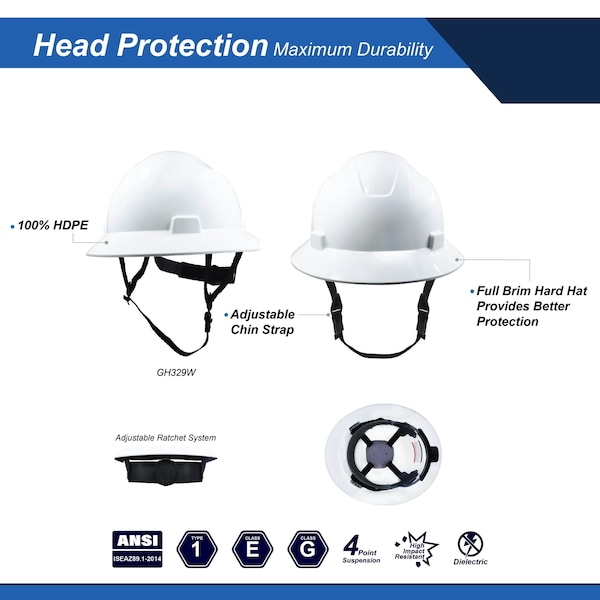 Ge Hard Hats, HDPE, 4 Point Ratchet, Type 1, Class E, Hi-Vis Green - GH329HN
