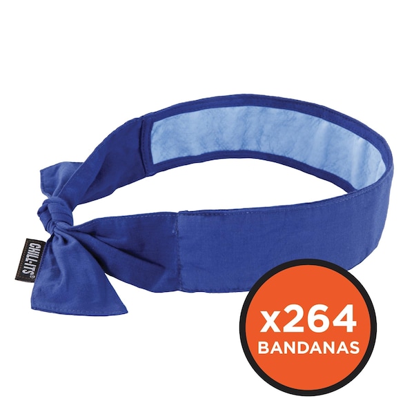 Ergodyne 6700CT Blue Cooling Bandana Headband - PVA - Tie, 264PK - 6700CT-BULK