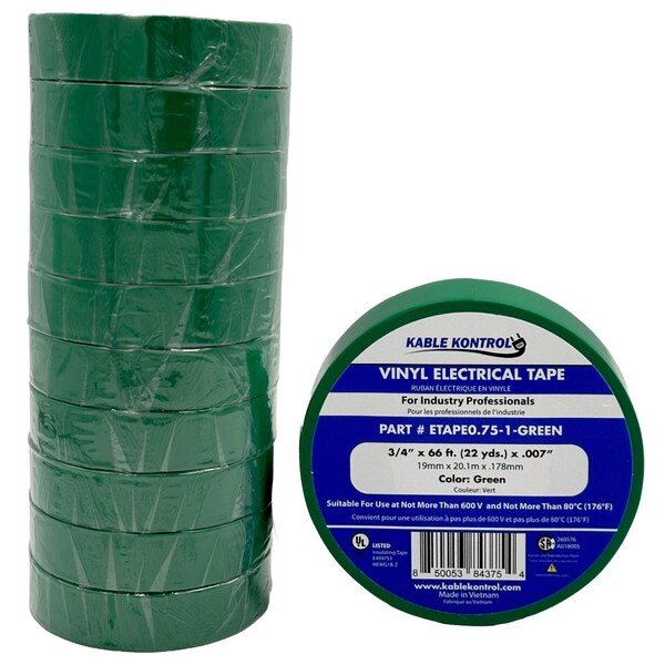 Kable Kontrol Cinta Eléctrica de PVC, 3/4'' de ancho x 60' de longitud, Calificada para 600V, VERDE - ETAPE0.75-1-VERDE
