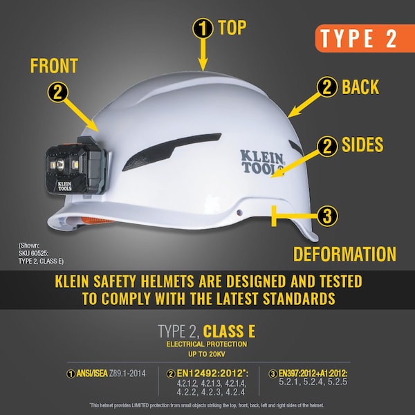 Klein Tools Safety Helmet, Shell: PC/ABS and EPS, Suspension: PC/ABS and HDPE, White - 60564