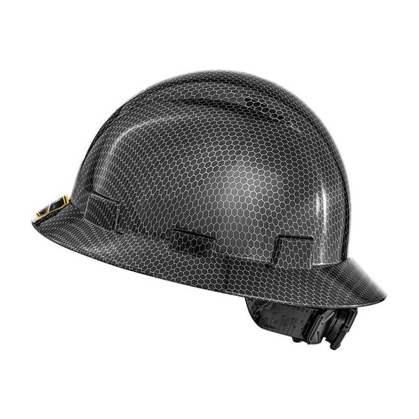 Protectx Full Brim Hard Hat, HDPE Fiber, 6 Point Adjustable suspension and ratchet, Black - HH-PE-08BK -SF-01