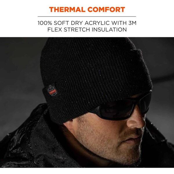 Ergodyne Knit Cap with Zipper, Over The Head, Black - 6811Z