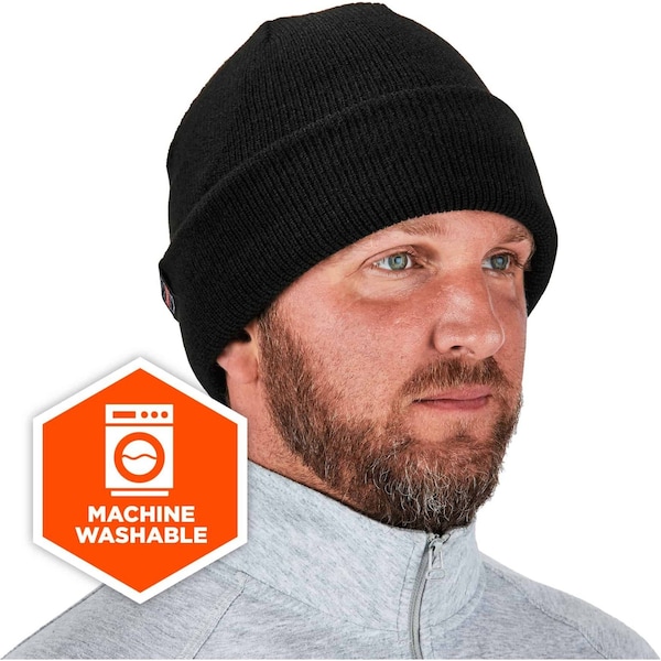 Ergodyne Knit Cap with Zipper, Over The Head, Black - 6811Z