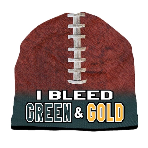 American Mills Beanie I Bleed Style Sublimated Football Forest Green and Gold Design - 1122702524