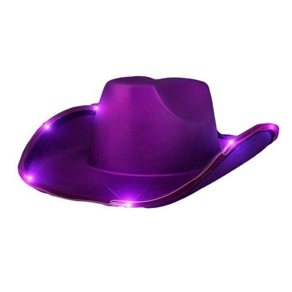 Surprise Light Up Shiny Satin Metallic Space Cowboy Hat, Purple - SU3342693