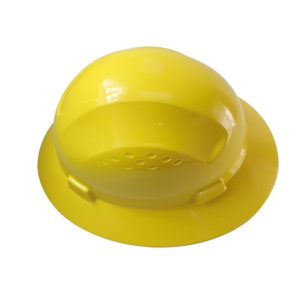 Interstate Safety Snap Lock 4 Point Ratchet Suspension Full Brim Hard Hat / Safety Helmet - 6-1/2" to 8" Heads - Yllw - 40408