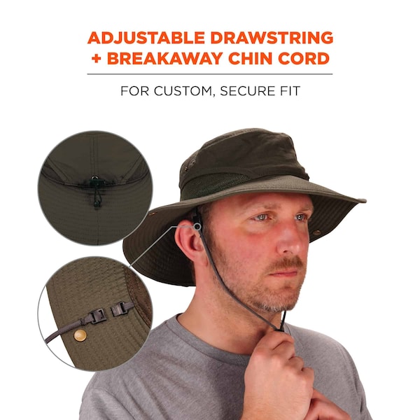 Ergodyne Olive Lightweight Ranger Hat with Mesh Paneling, L/XL - 8936