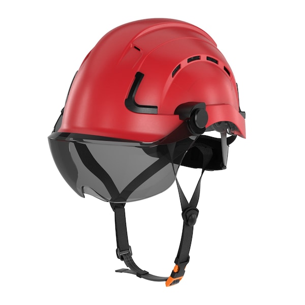 Defender Safety H2-CH Safety Helmet w/ Tinted Visor - Type 2 Class C, ANSI Z89 and EN12492 rated, Red - H2-CH-04DV