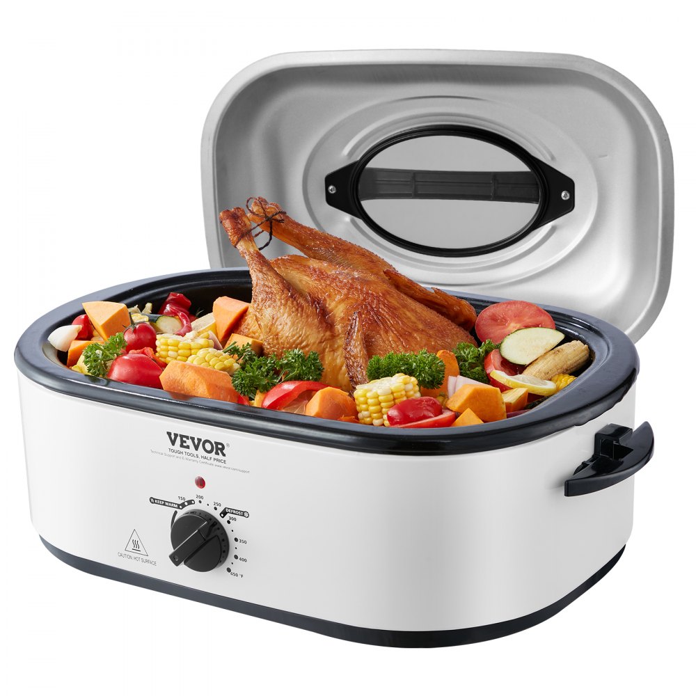 VEVOR Electric Roaster Oven, 22 QT Turkey Roaster Oven with Self-Basting Lid, 1450W Roaster Oven with Defrost & Warm Function, Adjustable Temp, Removable Pan & Rack, Fits Turkeys Up to 26LBS, White - KJL22QTBSJSBPKM6WV1