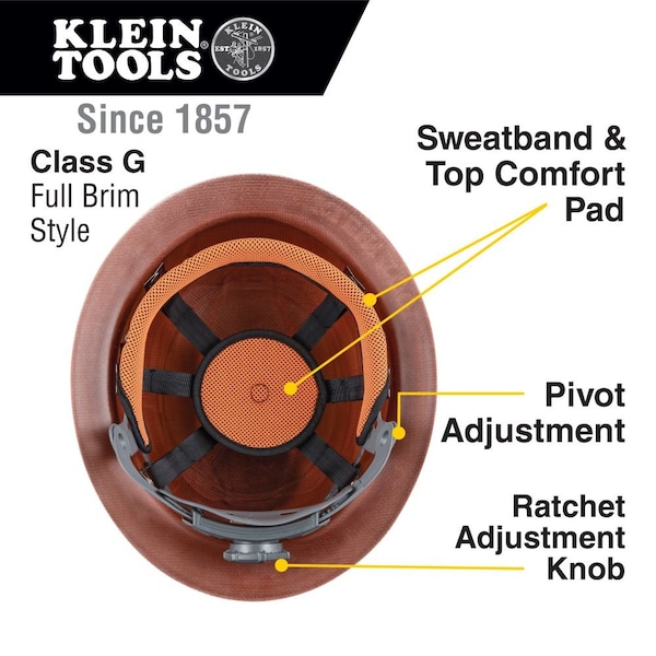 Klein Tools Full Brim Hard Hat, Polymer-Fiber, Nylon, POM, Imitation Wood - 60452