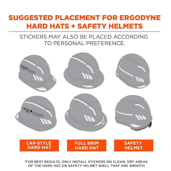 Ergodyne Reflective Hard Hat with Safety Helmet Sticker Kit, White - 8961