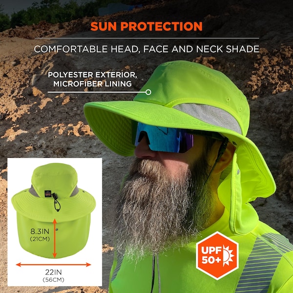 Ergodyne L/XL Lime Ranger Hat - Neck Shade - 8934