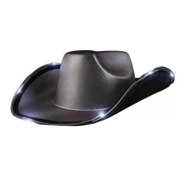 Surprise Light Up Shiny Satin Metallic Space Cowboy Hat, Dark Silver - SU3335817