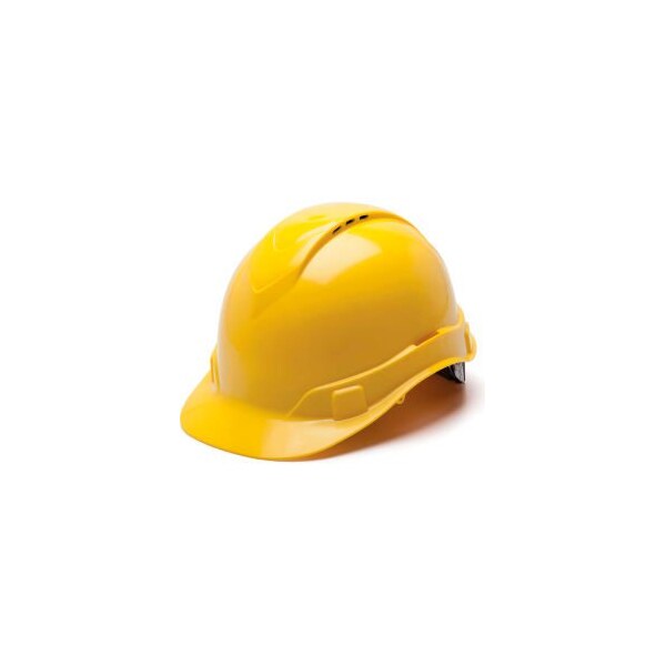 Pyramex Ridgeline Vented Cap Style Hard Hat, Yellow, 4-Point Ratchet Suspension - HP44130V