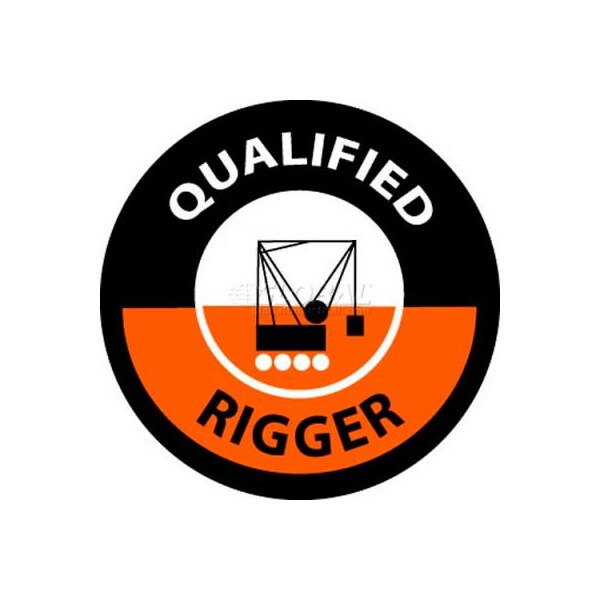 National Marker Co NMC Hard Hat Emblem, Qualified Rigger, 2in Dia., White/Orange/Black - HH117