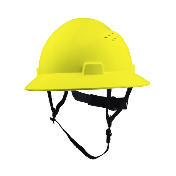 Ge Full Brim Vented Hard Hat, 4-Point Adjustable Ratchet Suspension, Yellow - GH328Y