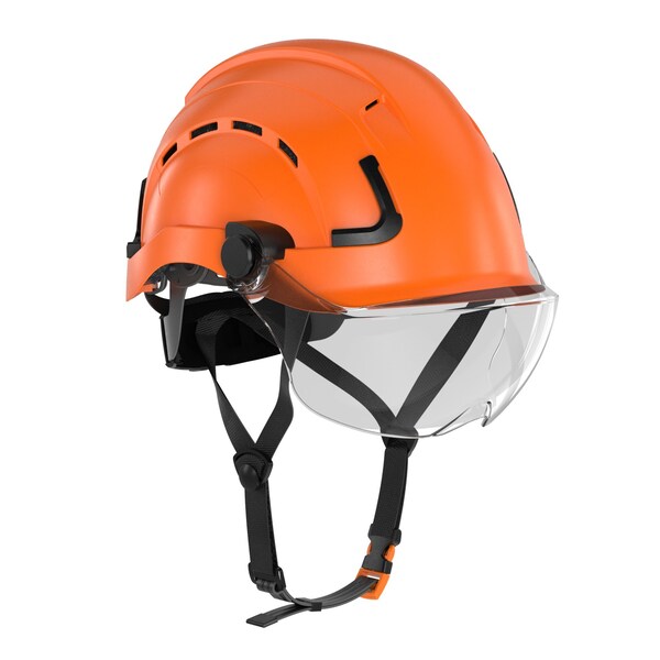 Defender Safety H2-CH Safety Helmet w/ Clear Visor - Type 2 Class C, ANSI Z89 and EN12492 rated, Orange - H2-CH-05V