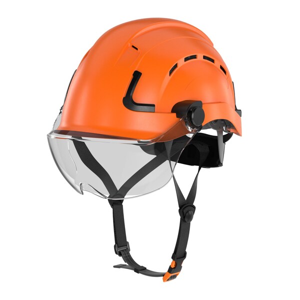 Defender Safety H2-CH Safety Helmet w/ Clear Visor - Type 2 Class C, ANSI Z89 and EN12492 rated, Orange - H2-CH-05V
