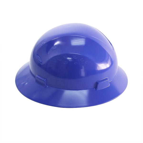 Interstate Safety Snap Lock 4 Point Ratchet Suspension Full Brim Hard Hat / Safety Helmet - 6-1/2" to 8" Heads - Blue - 40409