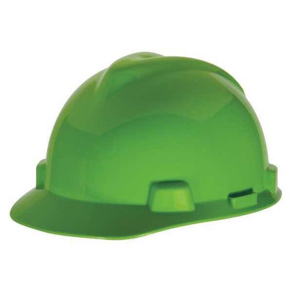 Msa Safety Hard Hat, V-Gard, Polyethylene, Ratchet (4-Point), Bright Lime Green - 815566