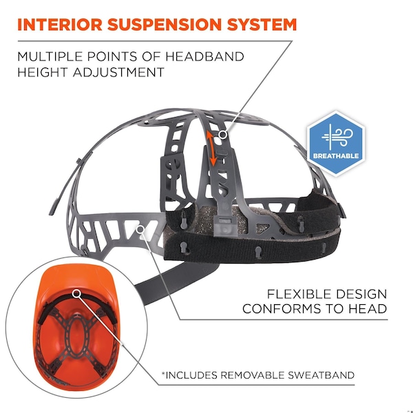 Ergodyne Bump Cap, Short Brim, Polyethylene, Ratchet Suspension, Orange - 8952