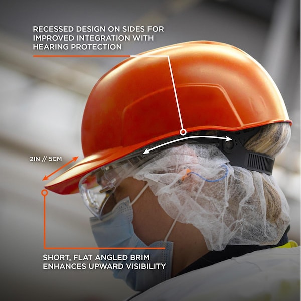 Ergodyne Bump Cap, Short Brim, Polyethylene, Ratchet Suspension, Orange - 8952