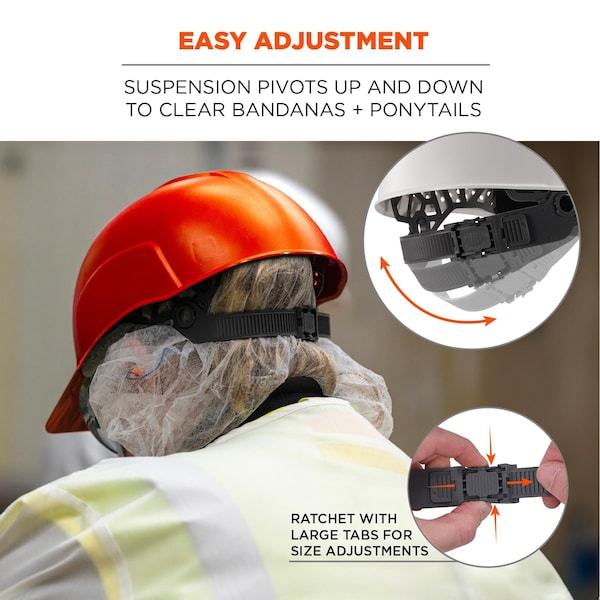 Ergodyne Bump Cap, Short Brim, Polyethylene, Ratchet Suspension, Orange - 8952