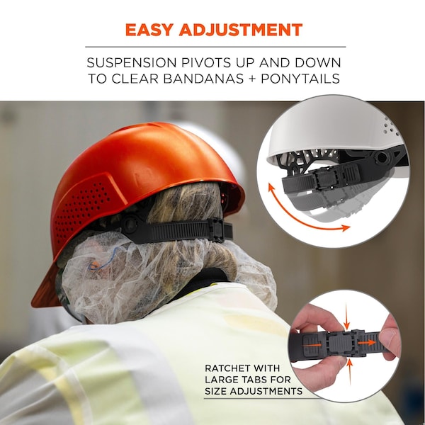 Ergodyne Bump Cap, Short Brim, Polyethylene, Ratchet Suspension, Orange - 8951