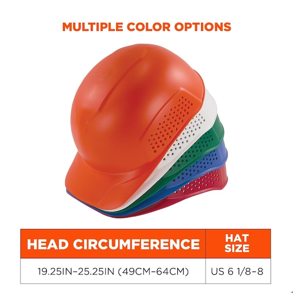 Ergodyne Bump Cap, Short Brim, Polyethylene, Ratchet Suspension, Orange - 8951