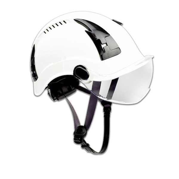 Malta Dynamics SafetyHelmet w/Clear Visor, Acrylonitrile Butadiene Styrene (ABS), Ratchet, White - HTW2001